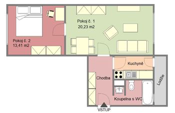 Půdorys bytu - Prodej bytu 2+1 v osobním vlastnictví 49 m², Volyně