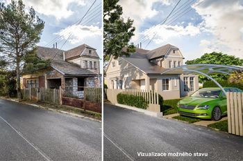 Současný stav a vizualizace možné rekonstrukce - Prodej domu 165 m², Velemín