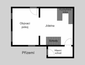 Půdorys - přízemí chaty - Prodej chaty / chalupy 57 m², Praha 5 - Řeporyje
