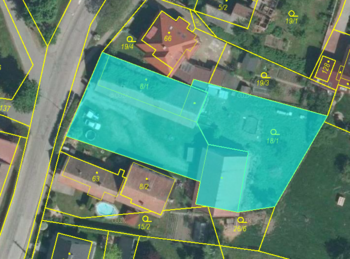 zákres katastrální mapy do leteckého pohledu - Prodej domu 184 m², Jezbořice