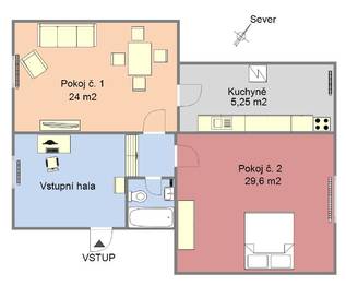Půdorys bytu - Pronájem bytu 2+1 v osobním vlastnictví 80 m², Strakonice