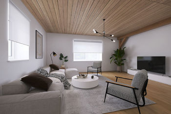vizualizace obývací pokoje - možný budoucí stav  - Prodej domu 115 m², Pnětluky