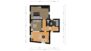 Půdorys bytu s rozměry - Prodej bytu 2+1 v osobním vlastnictví 66 m², Liběšice