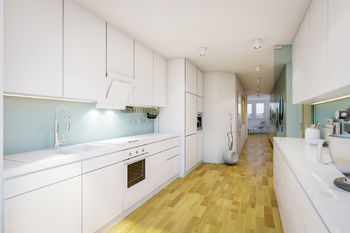 vizualizace nové kuchyňské linky - Prodej bytu 3+kk v osobním vlastnictví 96 m², Praha 3 - Žižkov