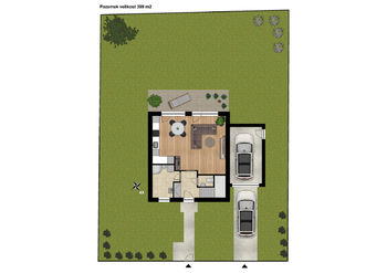 umístění domu na pozemku č.4, 4kk s garáží  - Prodej pozemku 400 m², Pečky