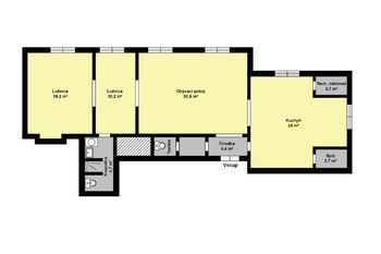 2D půdorys bytu - Prodej bytu 3+1 v osobním vlastnictví 99 m², Zdice