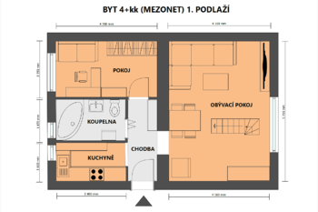 půdorys 2D 1. podlaží bytu - Prodej bytu 4+kk v osobním vlastnictví 114 m², Milovice
