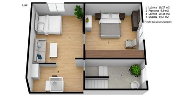 3D půdorys - 1. patro domu - Prodej domu 164 m², Bělá pod Bezdězem