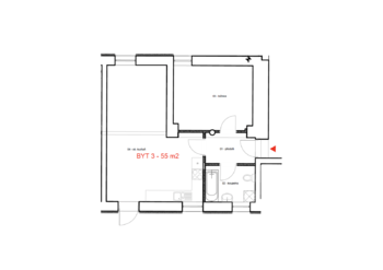 Půdorys - Prodej bytu 2+kk v osobním vlastnictví 55 m², Čáslav