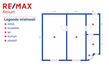 půdorys bytu - Prodej bytu 2+kk v osobním vlastnictví 45 m², Kladno