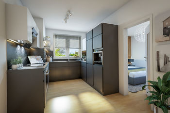 Vizualizace kuchyně - Prodej bytu 3+1 v družstevním vlastnictví 86 m², Psáry