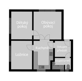Půdorys bytu - Prodej bytu 3+1 v družstevním vlastnictví 86 m², Psáry