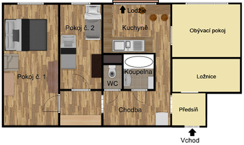 orientační plánek - Prodej bytu 3+1 v osobním vlastnictví 67 m², České Budějovice