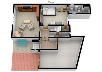 Půdorys přízemí 3D - Prodej domu 93 m², Tábor