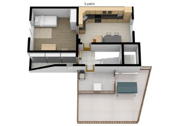 Půdorys 1. patro 3D - Prodej domu 93 m², Tábor
