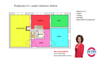 plánek - Prodej bytu 3+1 v osobním vlastnictví 73 m², Olešník