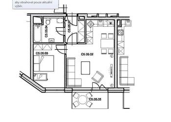 půdorys - Pronájem bytu 2+kk v osobním vlastnictví 47 m², Pardubice