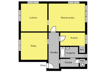 orientační půdorys - Prodej bytu 3+1 v osobním vlastnictví 78 m², Kolín