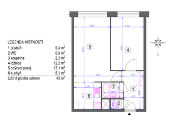 půdorys bytové jednotky - Prodej bytu 2+kk v družstevním vlastnictví 43 m², Praha 5 - Stodůlky