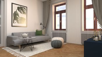 vizualizace obývací pokoj 1 - Prodej bytu 3+1 v osobním vlastnictví 104 m², Brno