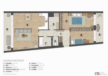 2D plán - Prodej bytu 3+kk v osobním vlastnictví 91 m², Praha 8 - Karlín