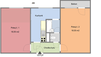orientační plánek bytu - Prodej bytu 2+1 v osobním vlastnictví 59 m², Plzeň
