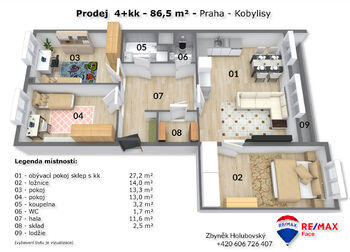 Prodej bytu 4+kk v osobním vlastnictví 86 m², Praha 8 - Kobylisy