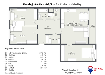 Prodej bytu 4+kk v osobním vlastnictví 86 m², Praha 8 - Kobylisy