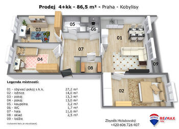 Prodej bytu 4+kk v osobním vlastnictví 86 m², Praha 8 - Kobylisy