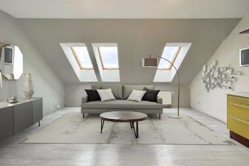 vizualizace obývacího pokoje - Prodej bytu 2+kk v osobním vlastnictví 56 m², Holubice 