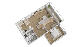 Půdorys 3D - Prodej bytu 3+kk v družstevním vlastnictví 63 m², Bílina