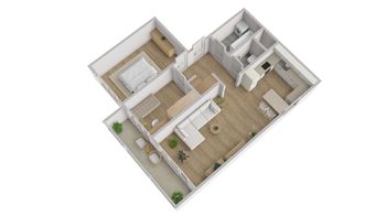 Půdorys 3D - Prodej bytu 3+kk v družstevním vlastnictví 63 m², Bílina