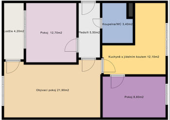 půdorys - Prodej bytu 3+1 v osobním vlastnictví 64 m², Týnec nad Sázavou