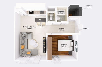 Půdorys. - Prodej bytu 2+kk v osobním vlastnictví 39 m², Tábor