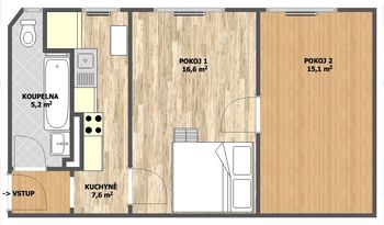 Půdorys - Pronájem bytu 2+1 v osobním vlastnictví 56 m², Hodonín