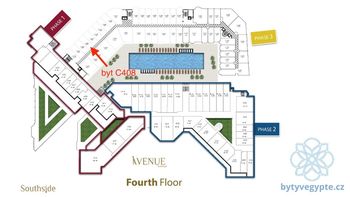 Orientační plánek rezortu s umístěním bytu C408 - Prodej bytu 1+kk v osobním vlastnictví 38 m², Hurgáda