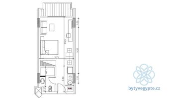 Půdorys bytu - Prodej bytu 1+kk v osobním vlastnictví 38 m², Hurgáda