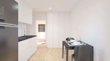 Vizualizace budoucího stavu - kuchyně - Prodej bytu 3+kk v osobním vlastnictví 61 m², Praha 9 - Letňany 