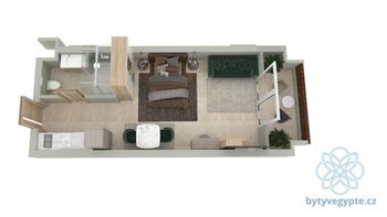 Vizualizace bytu - Prodej bytu 1+kk v osobním vlastnictví 38 m², Hurgáda