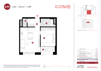 Plánek - Pronájem bytu 2+kk v osobním vlastnictví 54 m², Praha 8 - Karlín
