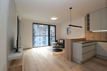 Obývací pokoj + kk - Pronájem bytu 2+kk v osobním vlastnictví 54 m², Praha 8 - Karlín