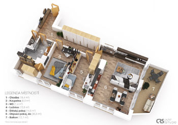 3D půdorys - Prodej bytu 3+kk v osobním vlastnictví 84 m², Vrchlabí