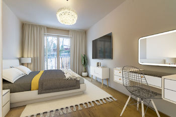 Ložnice (vizualizace) - Prodej bytu 2+kk v osobním vlastnictví 63 m², Vrchlabí 