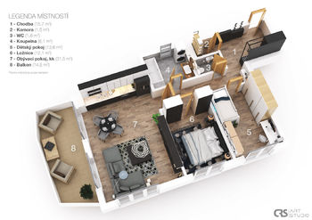 3D půdorys - Prodej bytu 3+kk v osobním vlastnictví 87 m², Vrchlabí