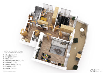 3D půdorys - Prodej bytu 3+kk v osobním vlastnictví 71 m², Vrchlabí
