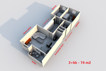 rozložení bytu ... - Pronájem bytu 3+kk v osobním vlastnictví 74 m², Havlíčkův Brod
