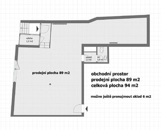 půdorys - Pronájem skladovacích prostor 94 m², Roztoky