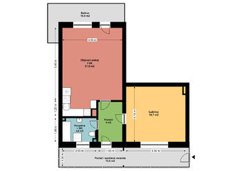 Plán bytu - Prodej bytu 2+kk v osobním vlastnictví 70 m², Praha 9 - Třeboradice
