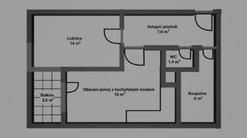 Půdorys bytu - Pronájem bytu 2+kk v osobním vlastnictví 48 m², Praha 10 - Strašnice
