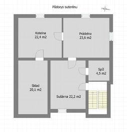 Půdorys suterén - Prodej domu 292 m², Praha 9 - Čakovice